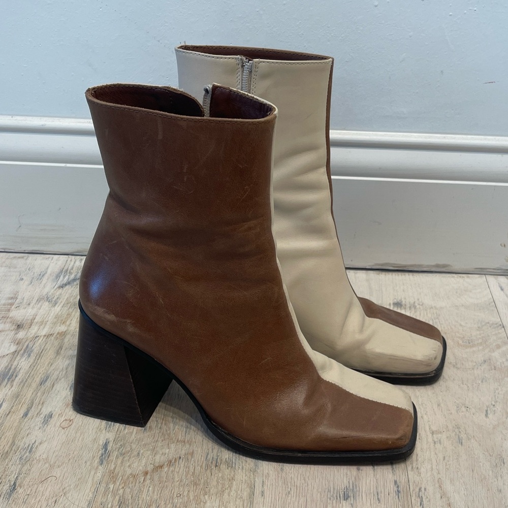 ALOHAS Cream and Brown Heeled Boots - Picture 3 of 10